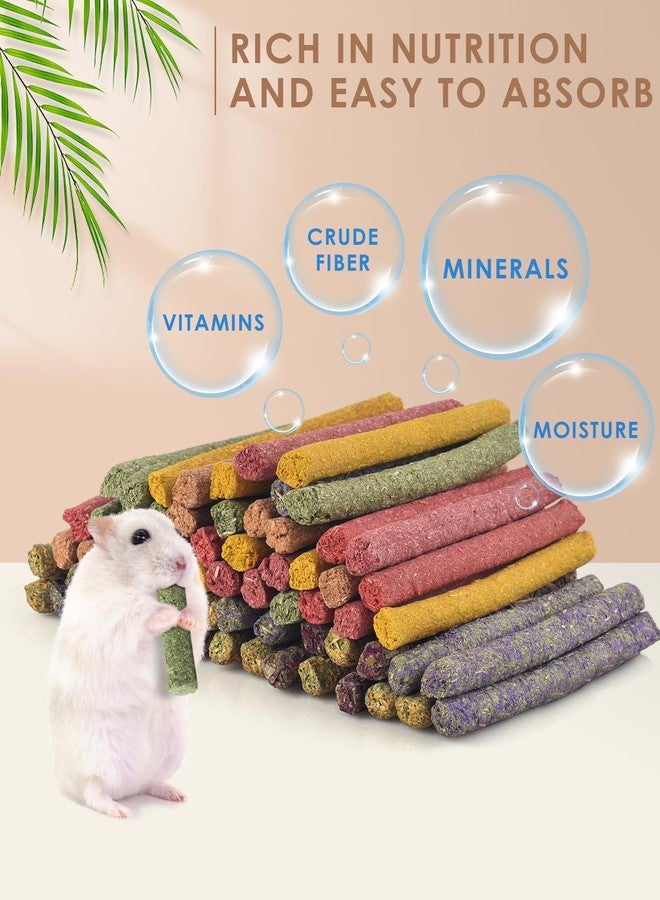 Bissap 72 PCS Rabbit Chew Sticks, Natural Timothy Hay Pumpkin Sugar Beet Carrot Strawberry Rose Dahlberg Daisy Forget-me-not Flower Treat for Bunny Chinchilla Guinea Pig Hamster Small Pet Molar Snack - Image 2